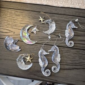 Crystal Seahorse and Moon Ornament Set